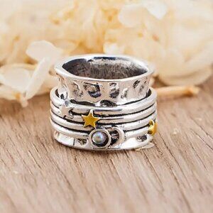 Sun, Star and Moon Boho Spinner Fidget Ring #1359